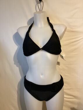1300 NWT Bikini Bay Black Triangle Top w/Thick Belted Bottom Size 6